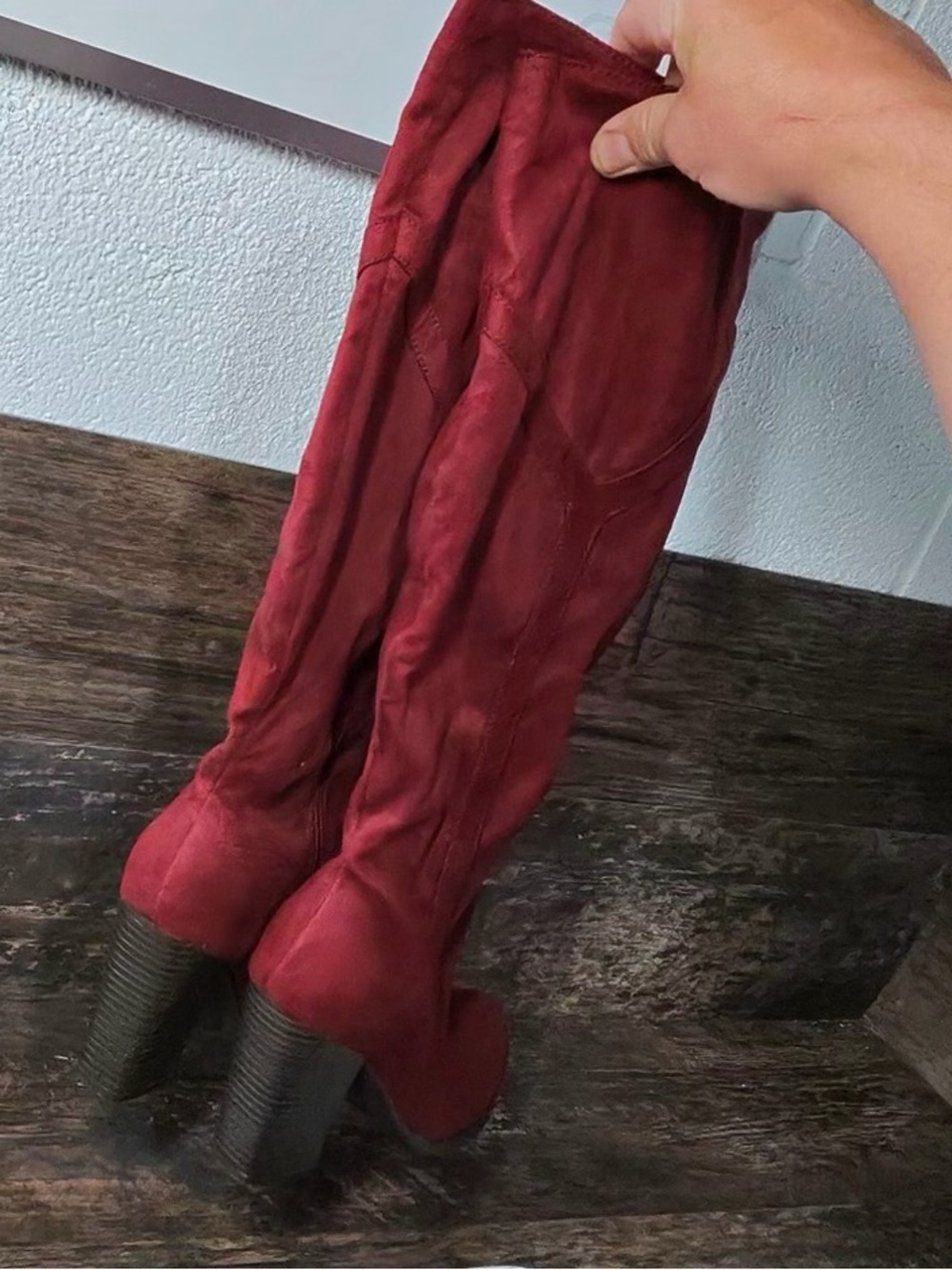 Women's Red Heeled Boots - Picture 2 of 9